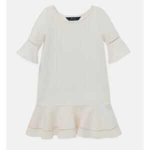 Polo Ralph Lauren Girl Ponte Bell-Sleeve Drop Waist Dress Chic Cream,‎ M (8-10)
